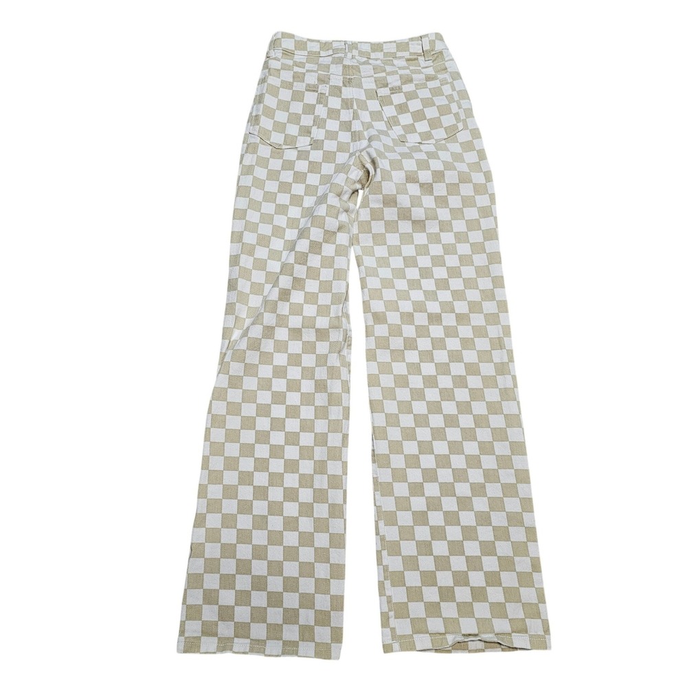 RSQ Tan White Checkered Wide Leg High Rise Jeans Size 24 Skater Streetwear - Picture 2 of 7